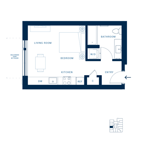 Floor plan for studio, 1 bath, 403 sqft